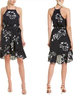 Joie Deme B Halter Hi/Low Dress Flora in Midnight Blue Medium Cocktail Chic NEW